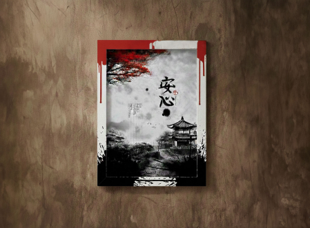 Tablou cu Accente Pictate Manual - Tablou canvas - Shinto Roșu - 35x45cm