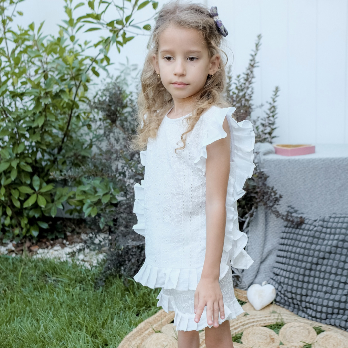 Pantaloni scurti din bumbac brodat și volanase [4]