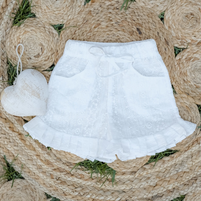 Pantaloni scurti din bumbac brodat și volanase [2]