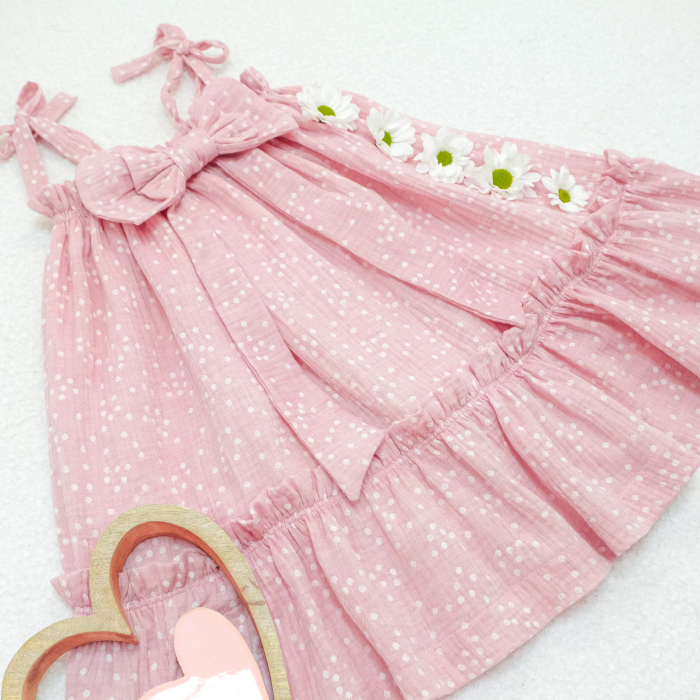 Rochita cu bretelute și fundita mare din muselină cu buline [2]