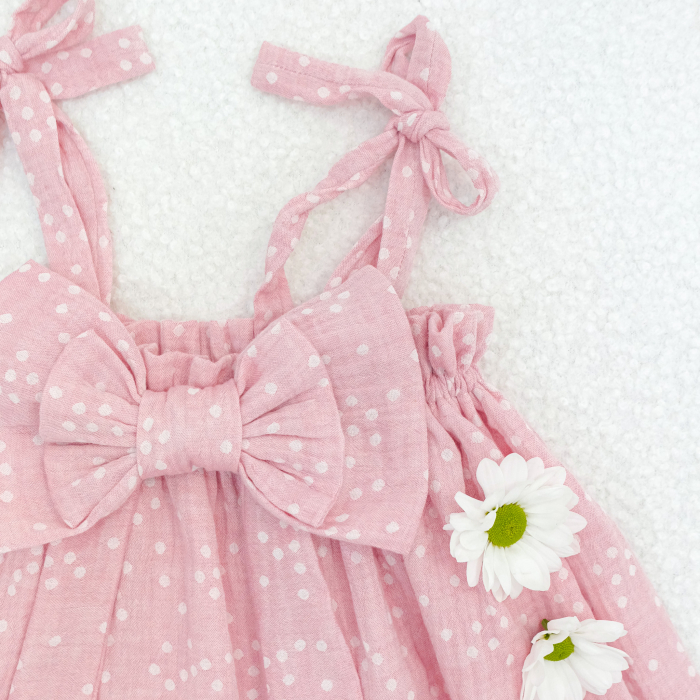 Rochita cu bretelute și fundita mare din muselină cu buline [3]