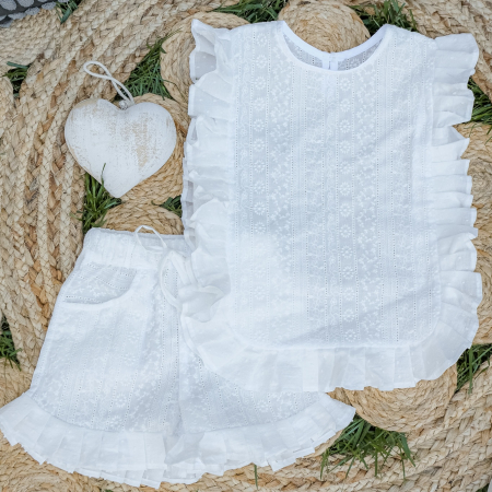 Fete - Bluza din bumbac brodat și volanase