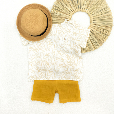 Baieti - Camasa din muselină cu nasturi la umeri