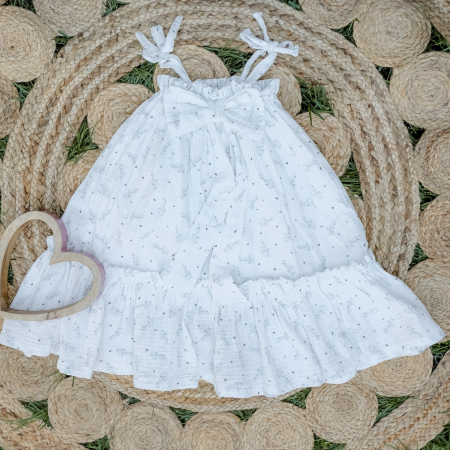 Rochite - Rochita cu bretelute și fundita mare din muselină cu floricele