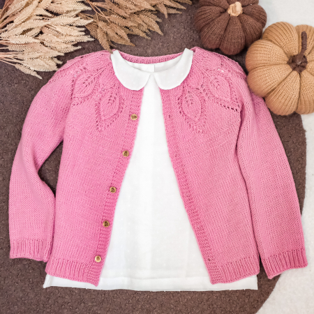 Lână si Alpaca - Cardigan cu frunzulițe din lână merinos