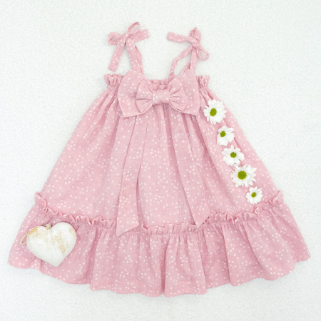 Rochite - Rochita cu bretelute și fundita mare din muselină cu buline