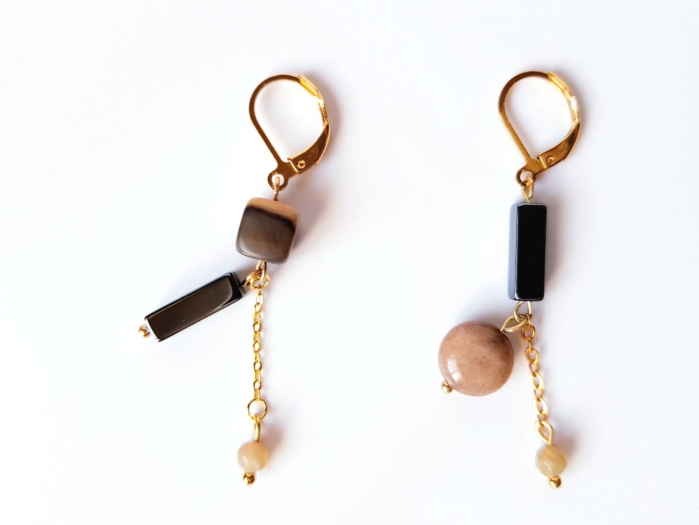 Cercei atarnatori asimetrici cu jad, agat si hematit [6]