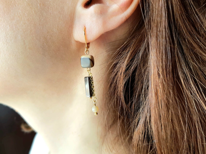 Cercei atarnatori asimetrici cu jad, agat si hematit [2]