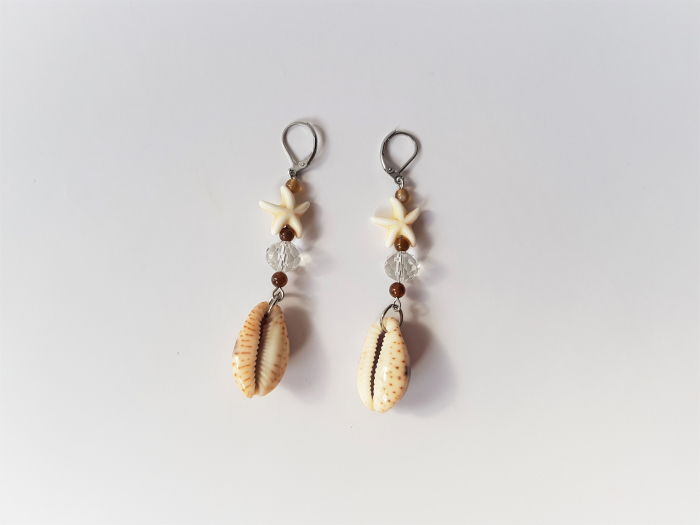 Cercei cu scoici naturale, agate si howlit stea de mare [3]