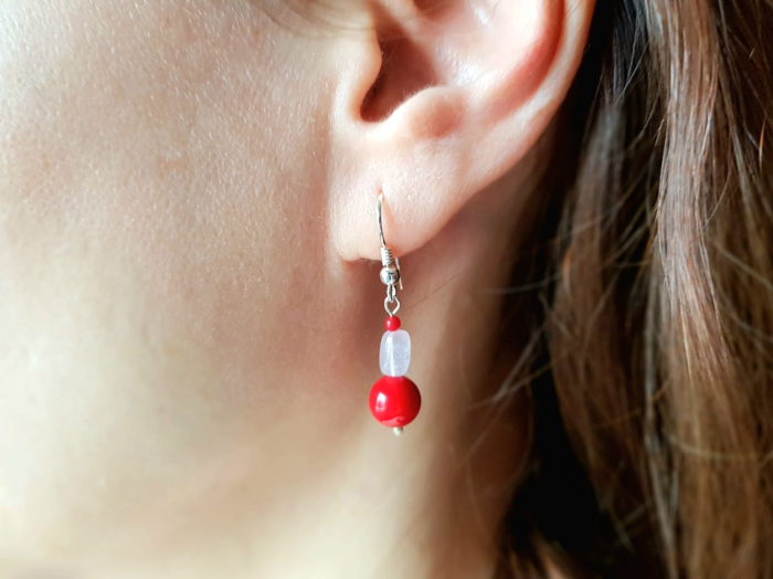 Cercei din argint cu scoica rosie, cuart roz si coral [2]