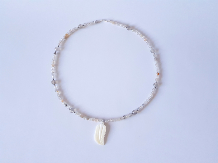 Colier agate, hematit si pandantiv frunza sidef [2]