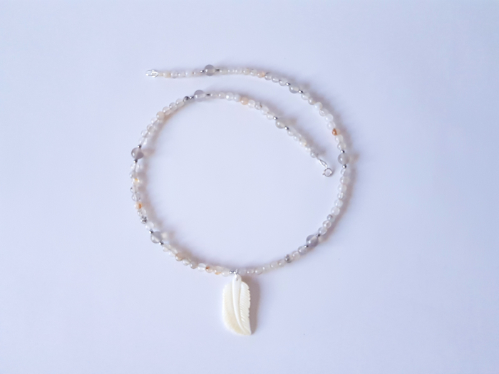 Colier agate, hematit si pandantiv frunza sidef [3]