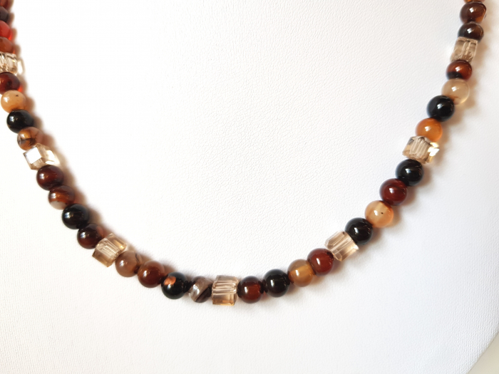 Colier clasic cu agate si cristale maro [3]