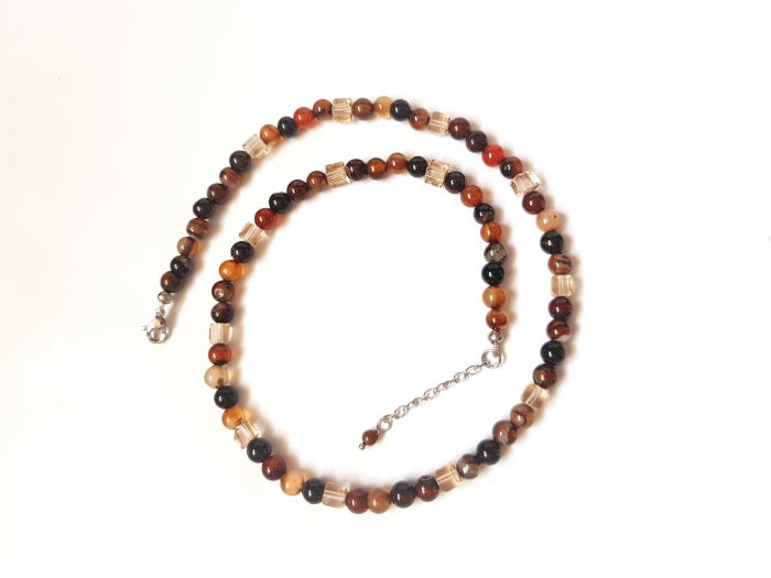 Colier clasic cu agate si cristale maro [4]