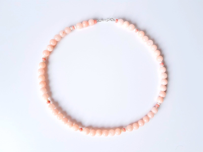 Colier clasic din jad somon, perle naturale si lava roz [3]