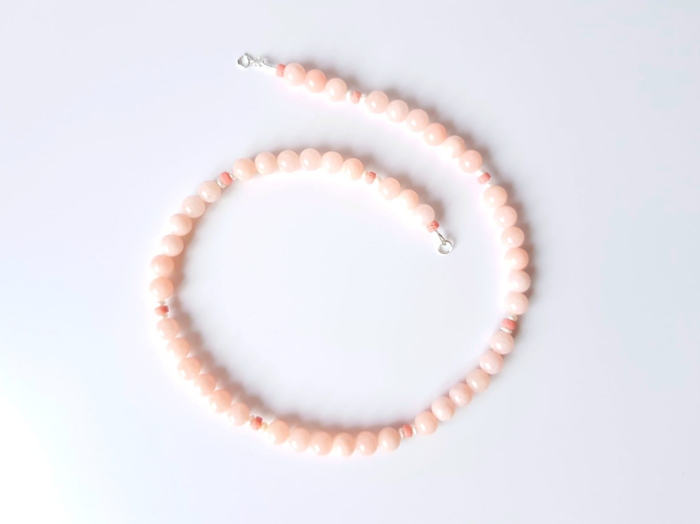 Colier clasic din jad somon, perle naturale si lava roz [2]