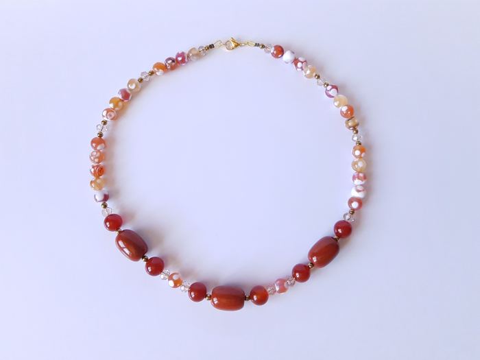 Colier cu agate crab fire portocalii, jasp si cristale [4]