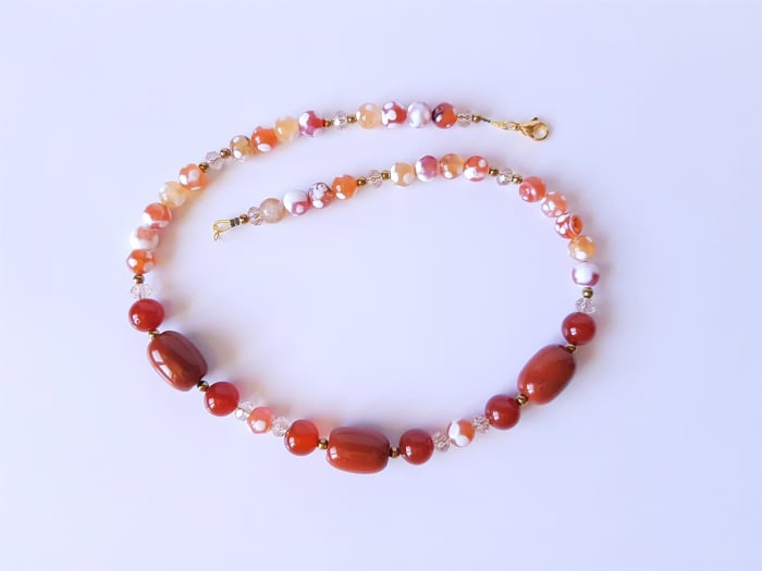 Colier cu agate crab fire portocalii, jasp si cristale [3]