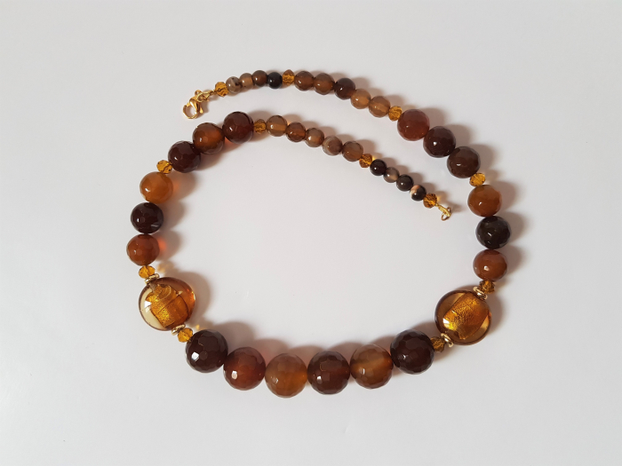 Colier cu agate maro si margele lampwork [5]
