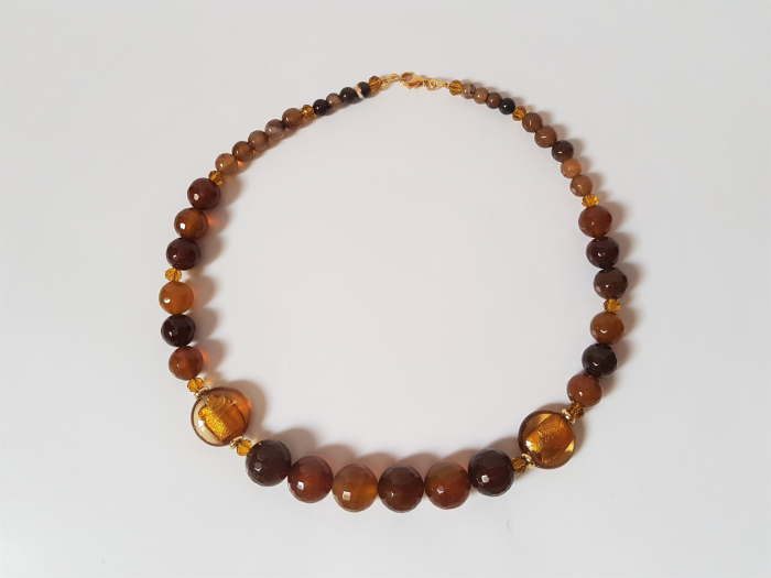 Colier cu agate maro si margele lampwork [4]