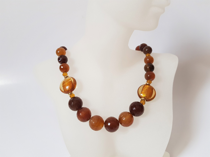 Colier cu agate maro si margele lampwork [2]