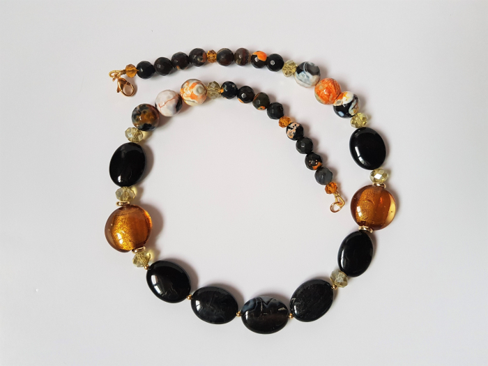 Colier cu agate negre si margele lampwork [5]
