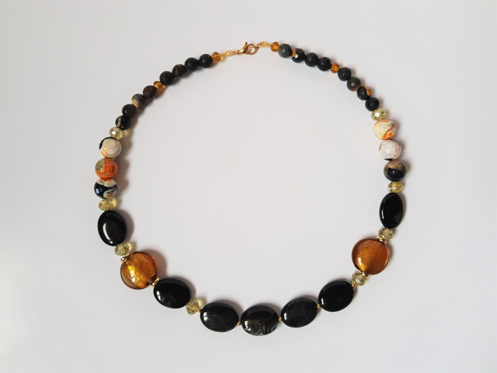Colier cu agate negre si margele lampwork [4]
