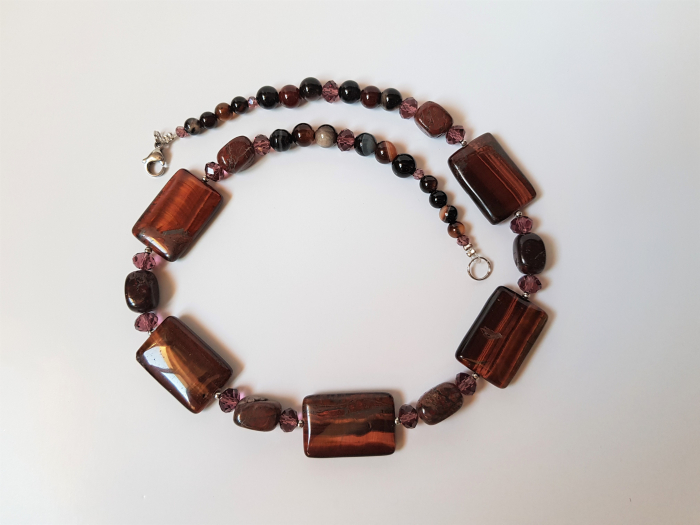 Colier cu agate, ochi de taur si jasp rosu [4]