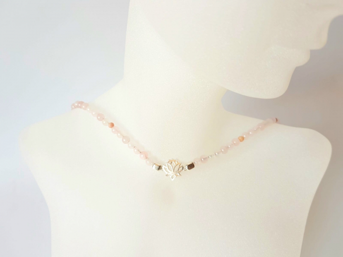 Colier cu agate, rodonit si link argint lotus [5]