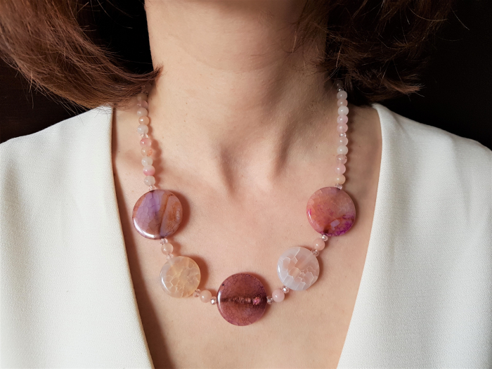 Colier cu agate roz-mov [4]