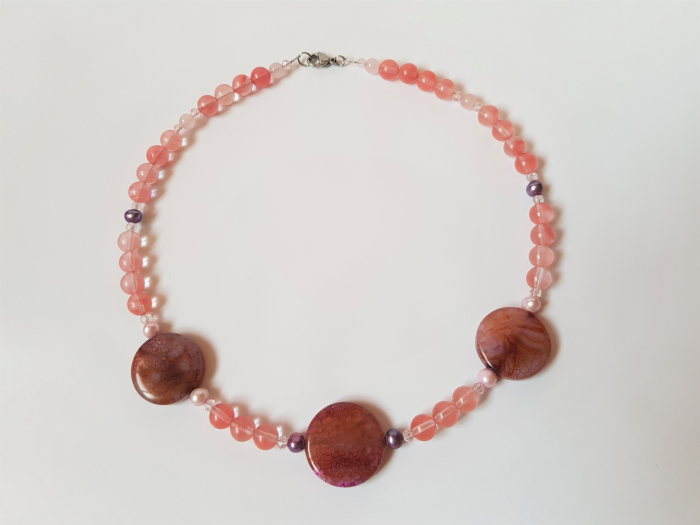 Colier cu cuart cherry, agate mari si perle de cultura [3]