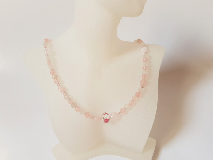 Colier cu cuart roz si margea lampwork centrala [2]