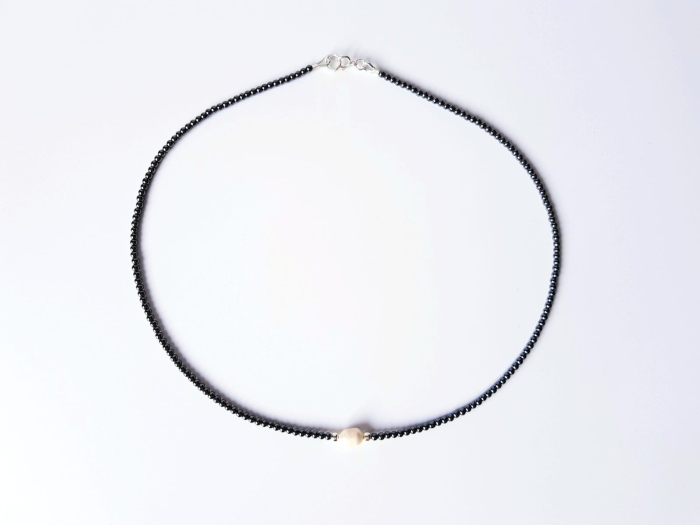 Colier cu hematit si perla de cultura alba [3]