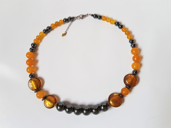 Colier cu hematite, jad galben si margele lampwork [3]