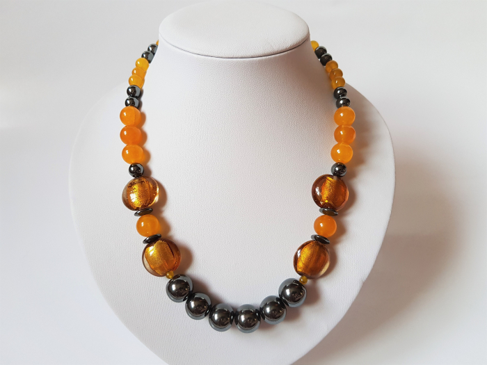Colier cu hematite, jad galben si margele lampwork [2]