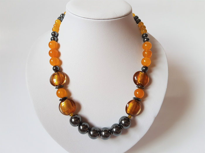 Colier cu hematite, jad galben si margele lampwork [5]