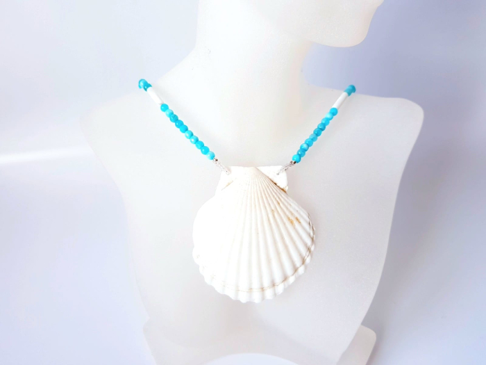 Colier cu jad bleu, sidef si scoica naturala [2]