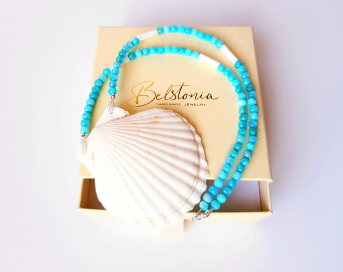 Colier cu jad bleu, sidef si scoica naturala [6]