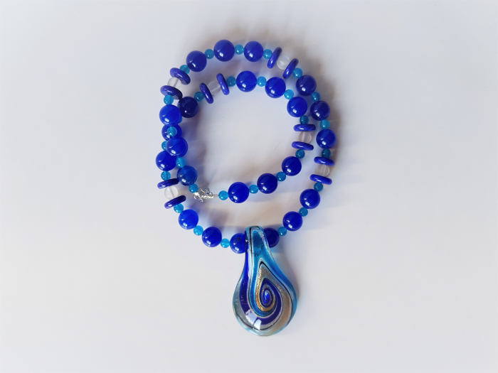 Colier cu jad bleumarin, agate si pandantiv Murano [6]