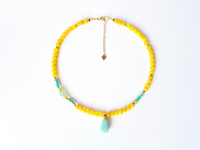 Colier cu jad galben, jasp imperial si pandantiv jad turcoaz [3]