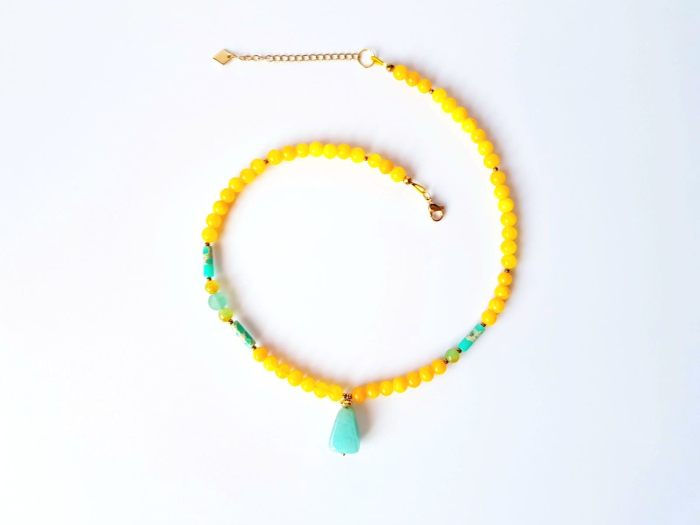 Colier cu jad galben, jasp imperial si pandantiv jad turcoaz [2]