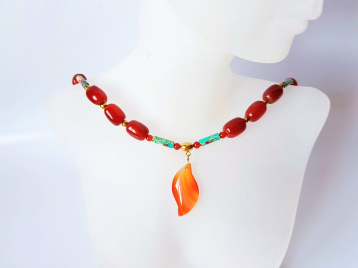 Colier cu jad imperial turcoaz, carneol si agate [7]