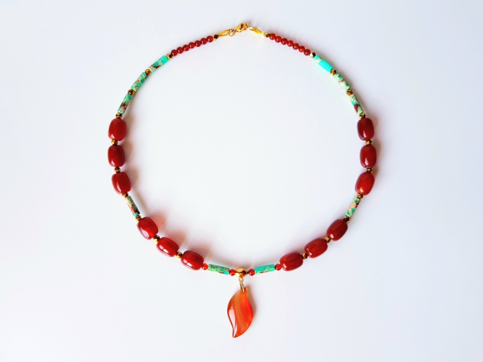 Colier cu jad imperial turcoaz, carneol si agate [2]