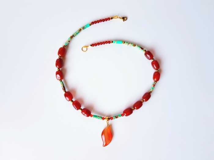 Colier cu jad imperial turcoaz, carneol si agate [3]