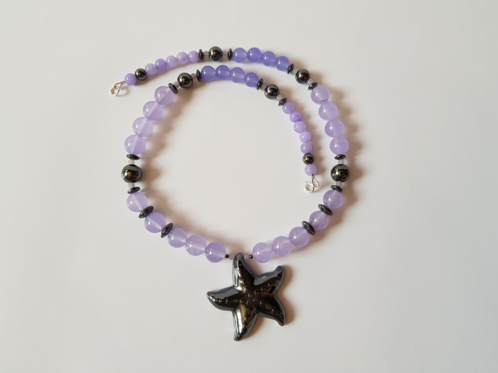 Colier cu jad lila si hematite, pandantiv hematit stea de mare [4]