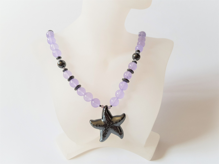 Colier cu jad lila si hematite, pandantiv hematit stea de mare [2]