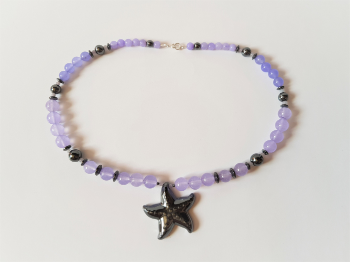 Colier cu jad lila si hematite, pandantiv hematit stea de mare [3]