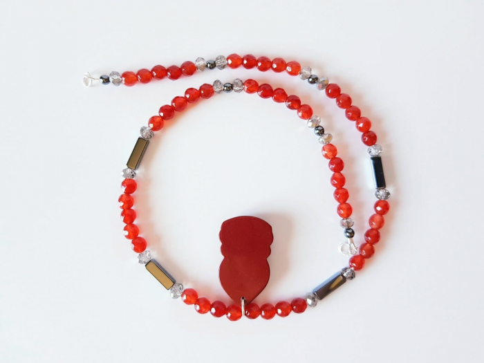 Colier cu jad rosu, hematit si pandantiv cinabru Buddha [5]