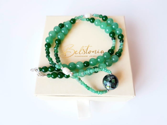 Colier cu jad si agat verde, perle de cultura si scoica abalone centrala [8]