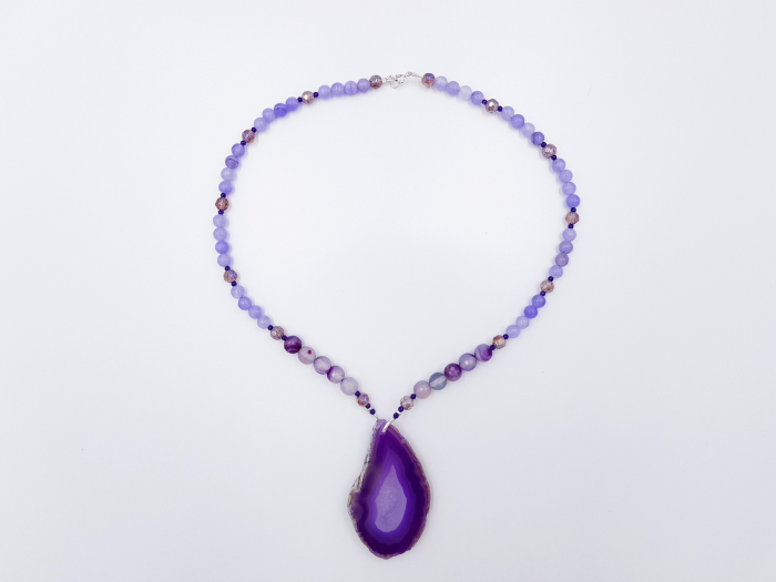 Colier cu jad si agate violet si pandantiv agata violet [3]